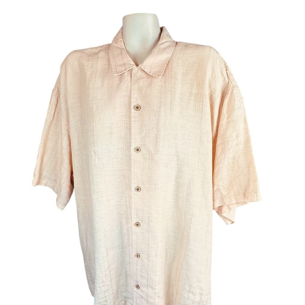 Tommy Bahama 100% Linen Peach Shirt Short Sleeve Relaxed Summer Men's‎ Size 2XL